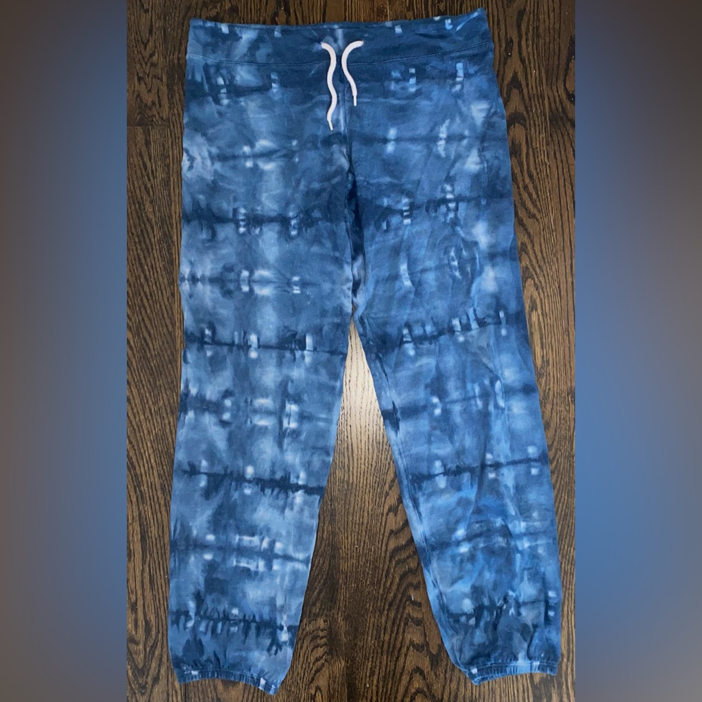 Monrow Blue And White Tie Dye Jaw String Sweatpants